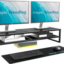 Simple Trending 2 Tier Metal Dual Monitor Stand Riser,Computer Office Desktop Organizer for 2 Monitors With 32"x10" Mouse Pad ,for Laptop,Printer,TV,Black